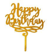 Happy Birthday Cake Topper – Gold Glitter