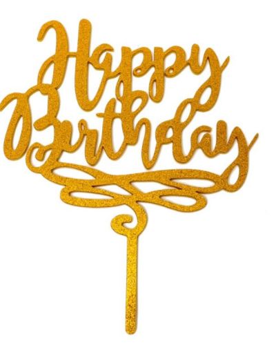Happy Birthday Cake Topper – Gold Glitter