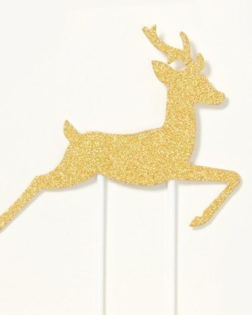 Gold Glitter Reindeer Cake Topper