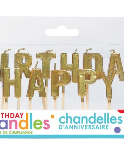 Gold Happy Birthday Candle Set