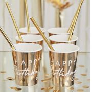 Gold Happy Birthday Cups 8pk