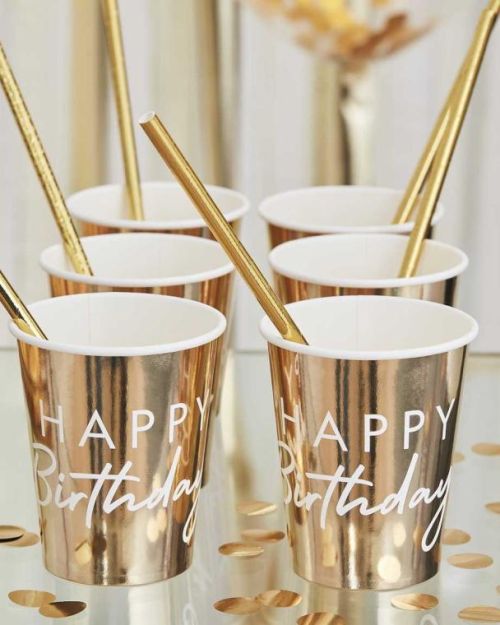 Gold Happy Birthday Cups 8pk