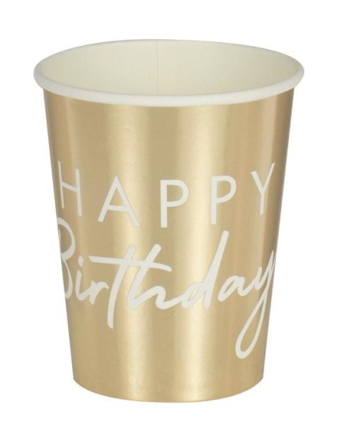 Gold Happy Birthday Cups 8pk