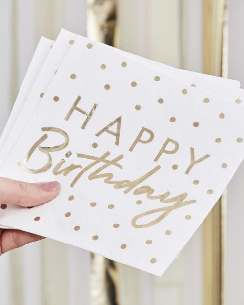 Gold Happy Birthday Napkins 16pk