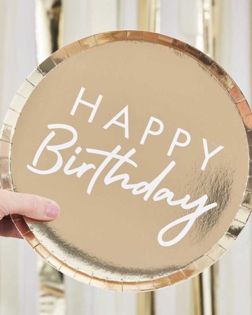 Gold Happy Birthday Plates 8pk
