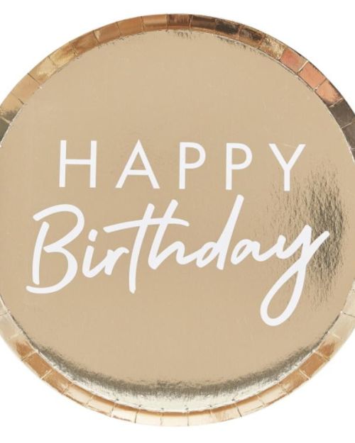 Gold Happy Birthday Plates 8pk