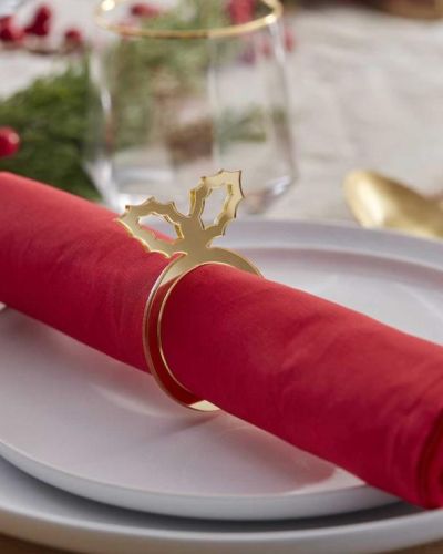 Gold Mirror Holly Napkin Rings 6pk