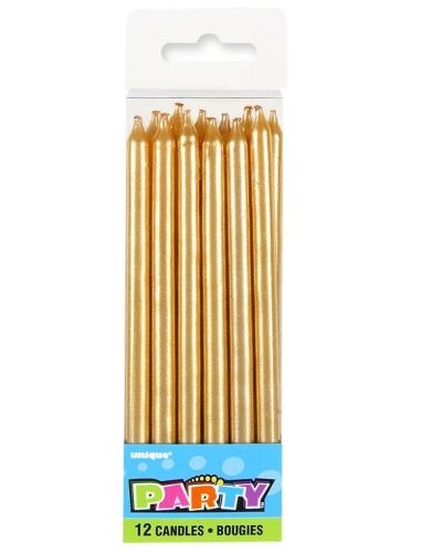 Tall Gold Party Candles 12pk