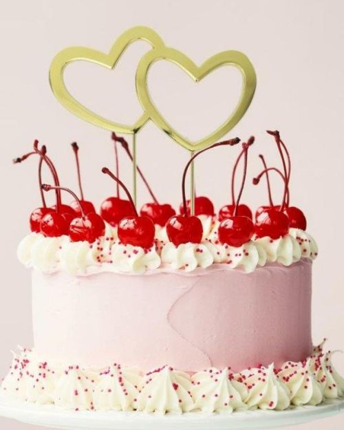 Gold Plated Cake Topper – Double Hearts