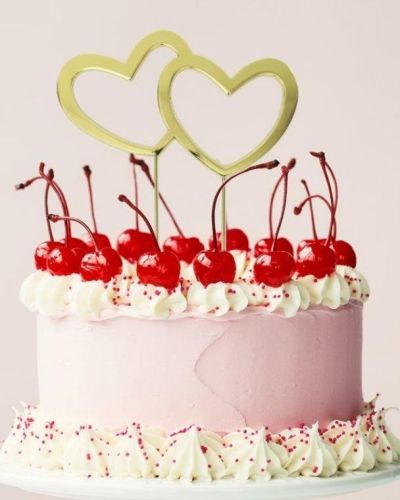 Gold Plated Cake Topper – Double Hearts