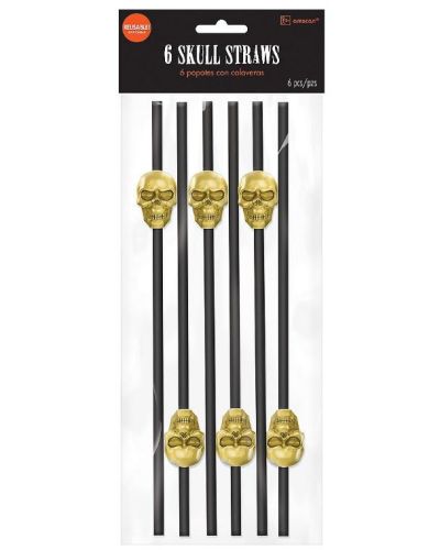 Gold Skull Reusable Straws 6pk