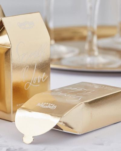 Gold Wedding White Confetti Box