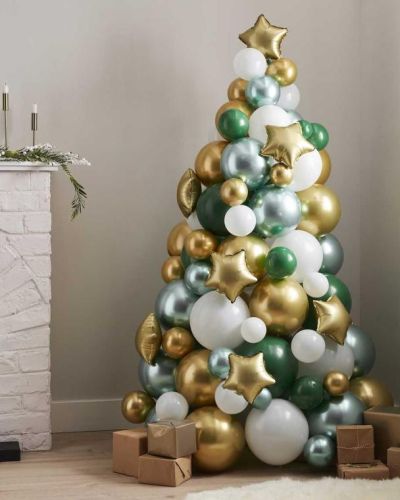 Green, Gold & White Balloon Christmas Tree