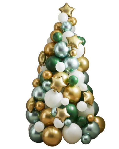 Green, Gold & White Balloon Christmas Tree