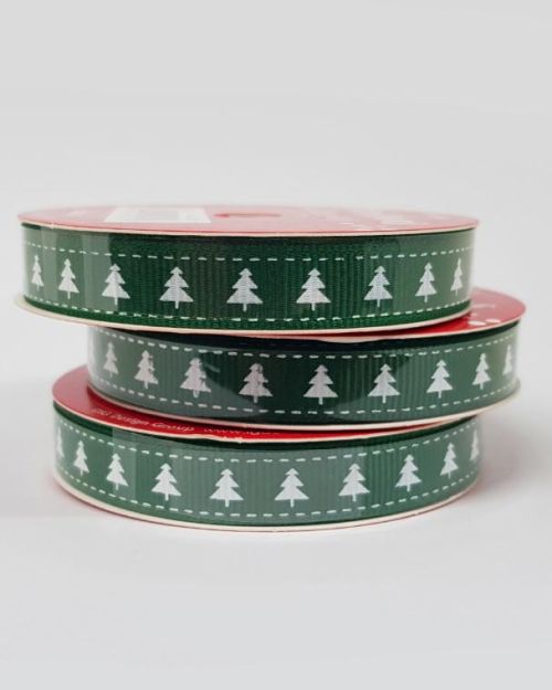 Green Ribbon with White Trees