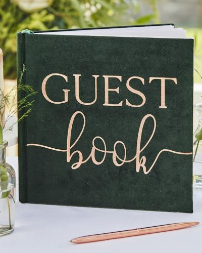 Green Velvet Foiled Wedding Guest Book