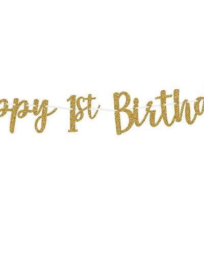 Happy 1st Birthday Gold Glitter Banner
