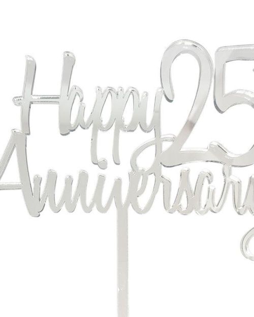 Happy 25th Anniversary Cake Topper – Silver