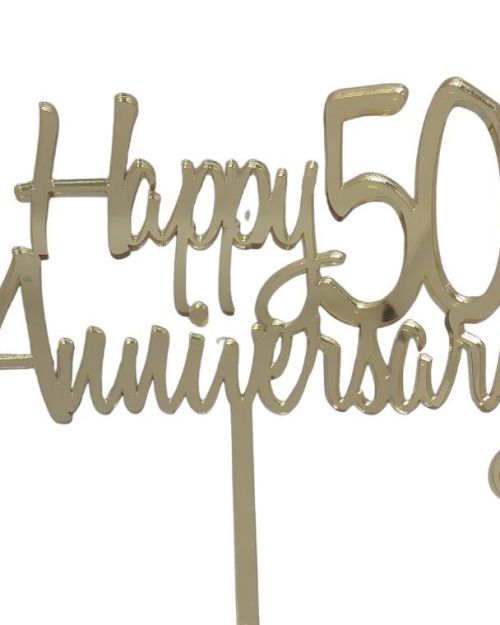 Happy 50th Anniversary Cake Topper – Gold