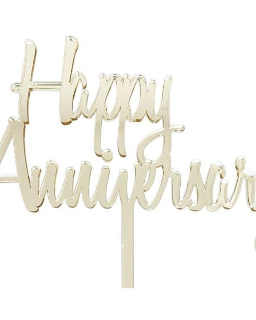Happy Anniversary Cake Topper – Gold