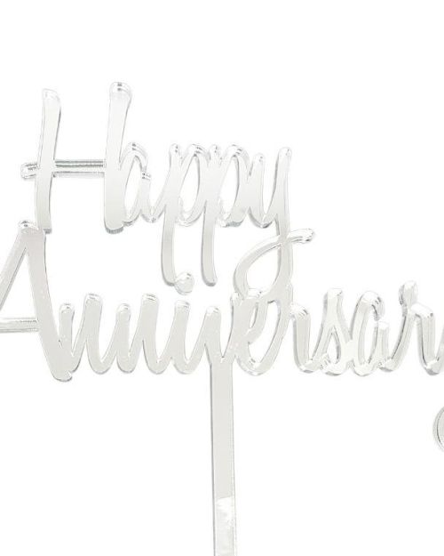 Happy Anniversary Cake Topper – Silver