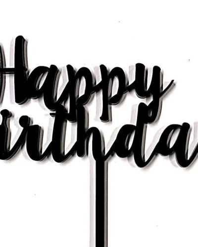 Happy Birthday Cake Topper – Black Acrylic