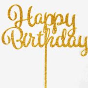 GoBake Happy Birthday Cake Topper – Gold Glitter