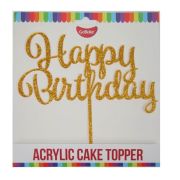 GoBake Happy Birthday Cake Topper – Gold Glitter