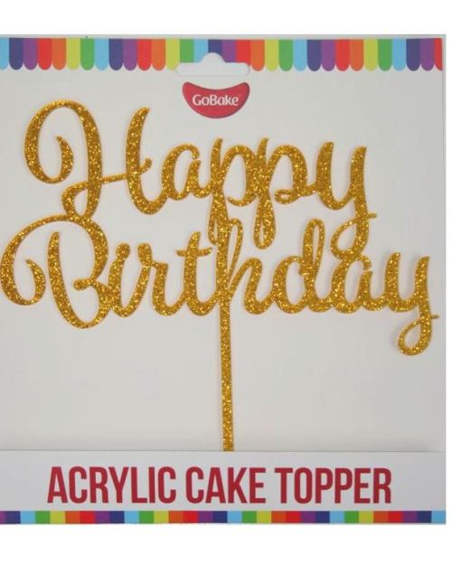 GoBake Happy Birthday Cake Topper – Gold Glitter