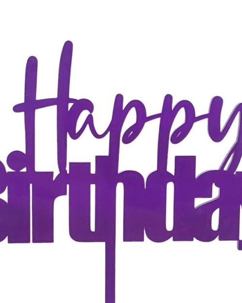 Fluro Purple Happy Birthday Cake Topper