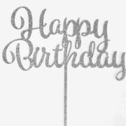 GoBake Happy Birthday Cake Topper – Silver Glitter