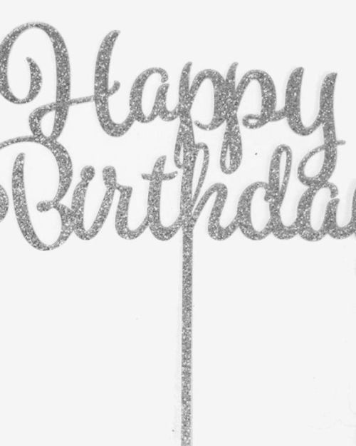 GoBake Happy Birthday Cake Topper – Silver Glitter