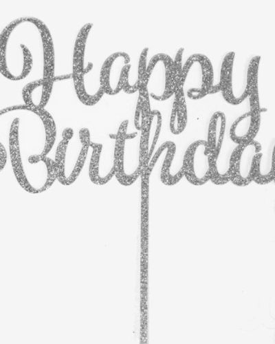 GoBake Happy Birthday Cake Topper – Silver Glitter
