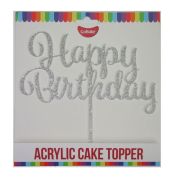 GoBake Happy Birthday Cake Topper – Silver Glitter