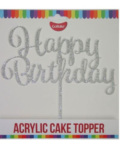 GoBake Happy Birthday Cake Topper – Silver Glitter