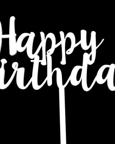 Happy Birthday Cake Topper – White