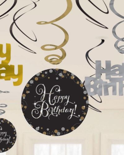 Sparkling Happy Birthday Hanging Swirls