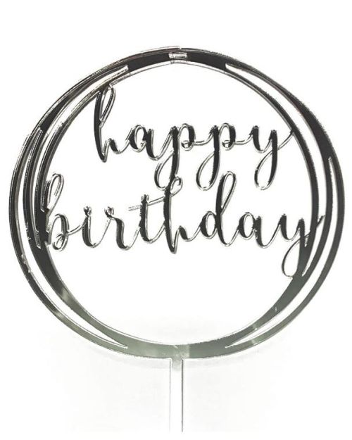 Circle Happy Birthday Topper – Silver