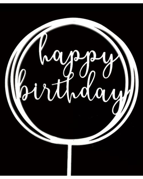 Circle Happy Birthday Topper – White