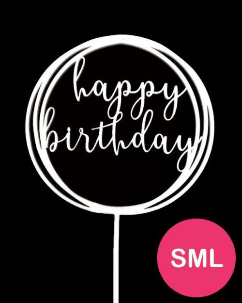 Circle Happy Birthday Topper – White Small
