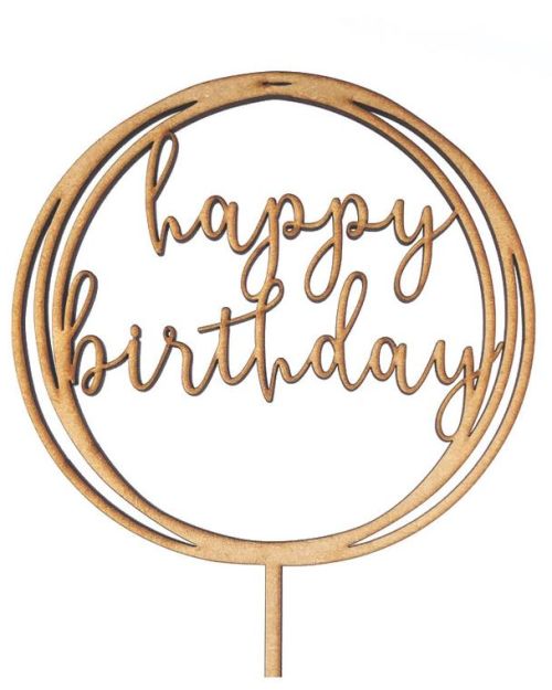 Circle Happy Birthday Topper – Wood