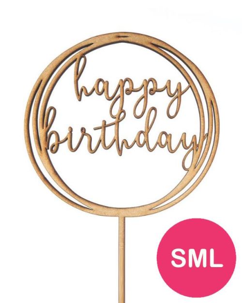 Circle Happy Birthday Topper – Wood Small