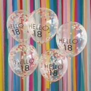Hello 18 Rainbow Confetti Balloons 5pk