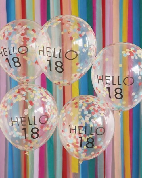 Hello 18 Rainbow Confetti Balloons 5pk