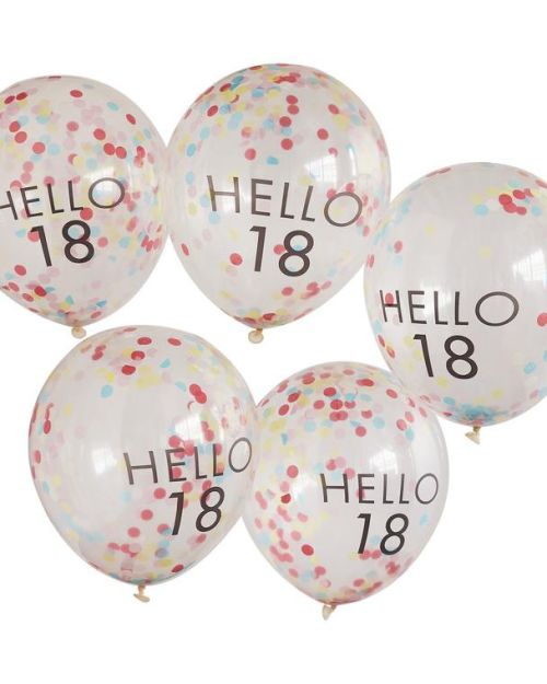 Hello 18 Rainbow Confetti Balloons 5pk