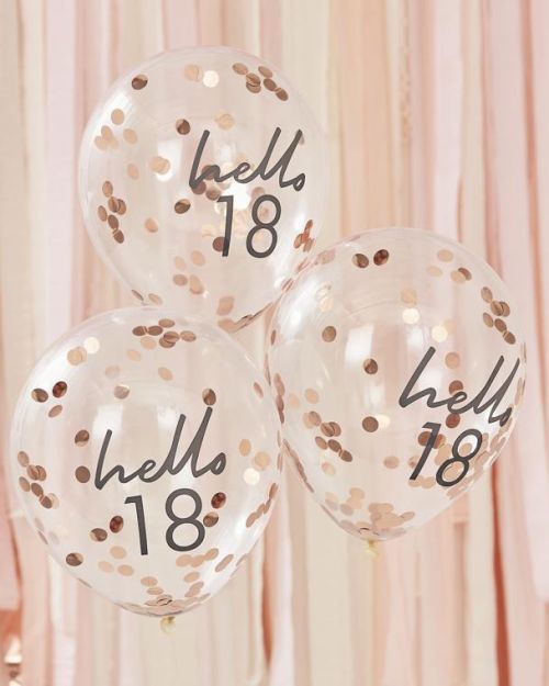 Hello 18 Rose Gold Confetti Balloons 5pk