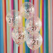 Hello 21 Rainbow Confetti Balloons 5pk