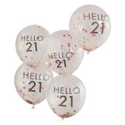 Hello 21 Rainbow Confetti Balloons 5pk