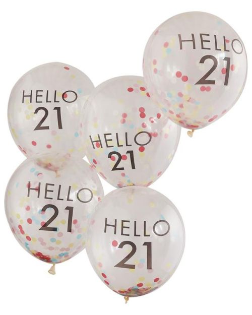 Hello 21 Rainbow Confetti Balloons 5pk