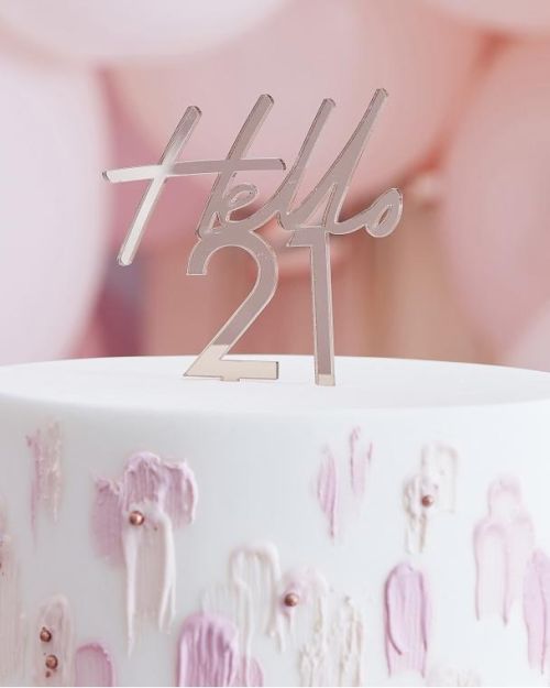 Hello 21 Rose Gold Cake Topper